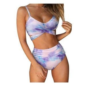 Swimwear Bikini tie-dye light pink/purple high waist
